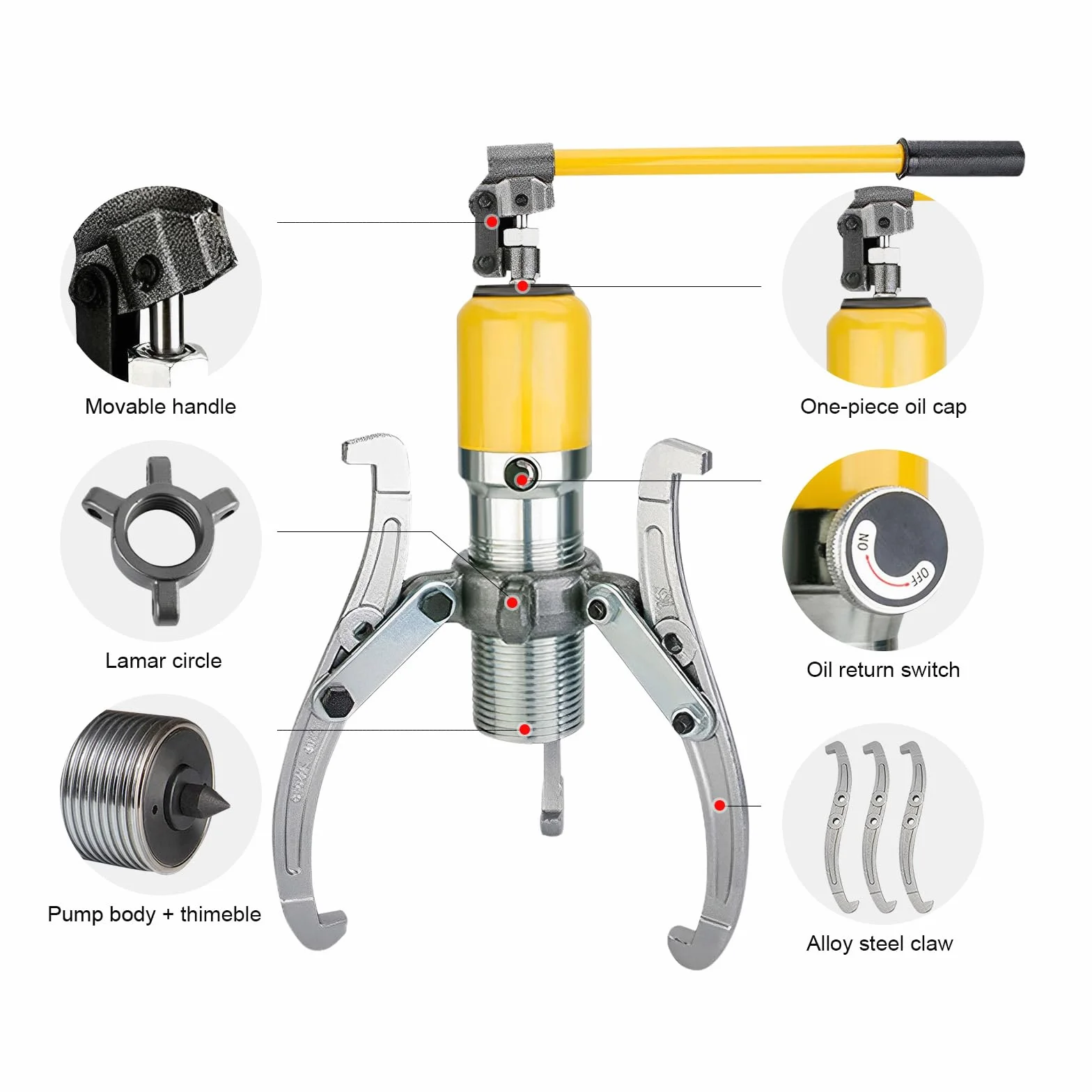 20T Hydraulischer Abzieher, 3 Backen Radlager Abziehers, Klauenlänge 375mm Steuerschalter für Öldruck Zahnradabzieher